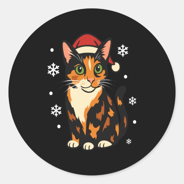 Holiday Kitten Cute Christmas Cat Design Uni Long  Runder Aufkleber (Vorderseite)