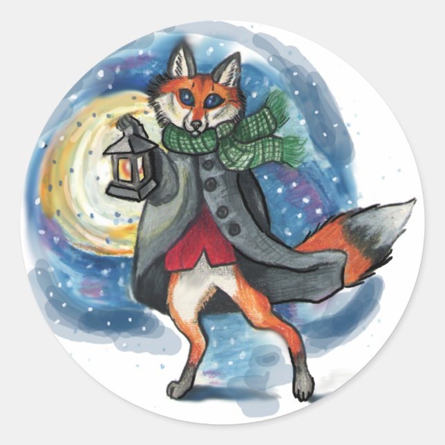 Holiday Lantern Fox~stickers Runder Aufkleber (Vorderseite)