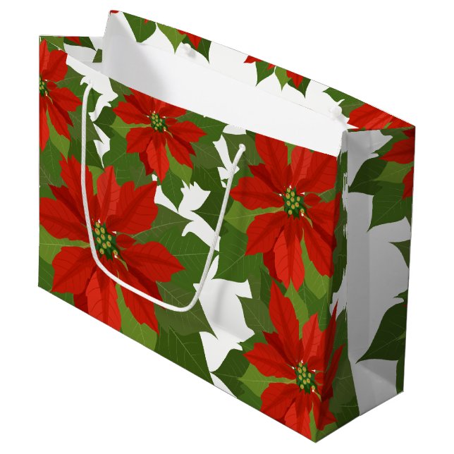 Holiday Large Gift Bag-Poinsettias Große Geschenktüte (Vorderseite Schrägansicht)