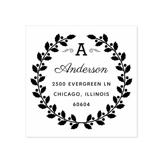 Holiday Laurel Elegante Monogram Rücksendeadresse Gummistempel (Prägung)