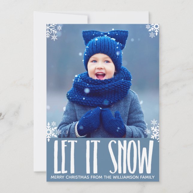 Holiday Let it Snow Blue Snowflake Weihnachten Fot (Vorderseite)