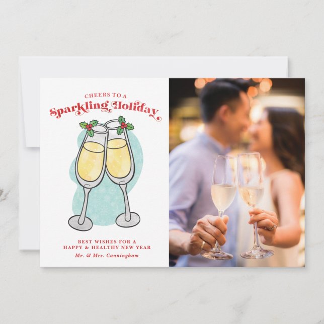 Holiday Letter Champagne Cheers Foto Feiertagskarte (Vorderseite)