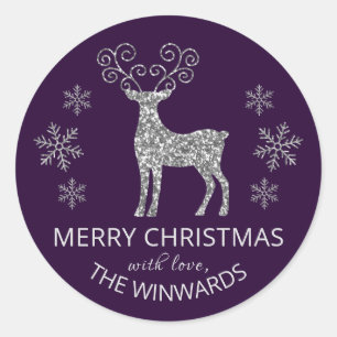 Holiday Lila Silver Glitzer Weihnachten Schneefloc Runder Aufkleber