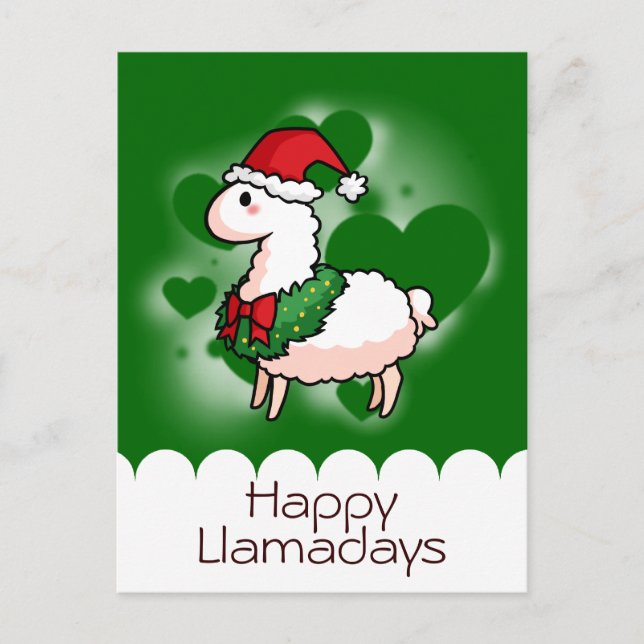 Holiday Llama Elf Feiertagspostkarte (Vorderseite)