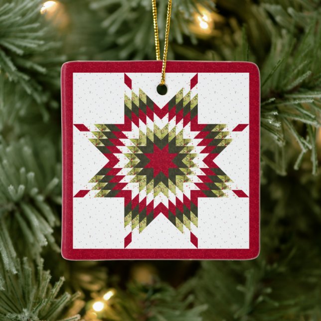 Holiday Lone Star Quilt Design Keramikornament (Baum)