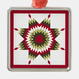 Holiday Lone Star Quilt Design Ornament Aus Metall