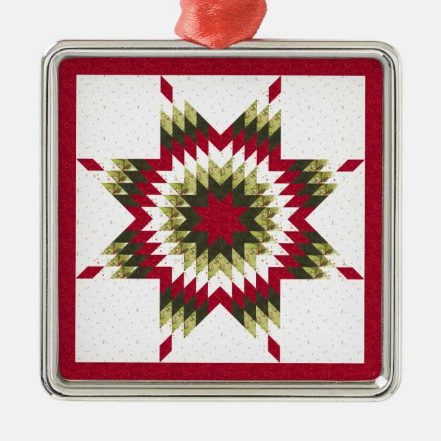 Holiday Lone Star Quilt Design Ornament Aus Metall (Vorne)
