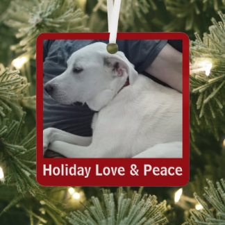  Holiday Love and Peace Cute Dog Photo with Dad Ornament Aus Metall