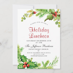 Holiday Luncheon Red Holly Berry Weihnachten Einladung