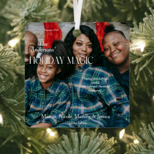 Holiday Magic Magazine Cover Style Family Foto Ornament Aus Metall