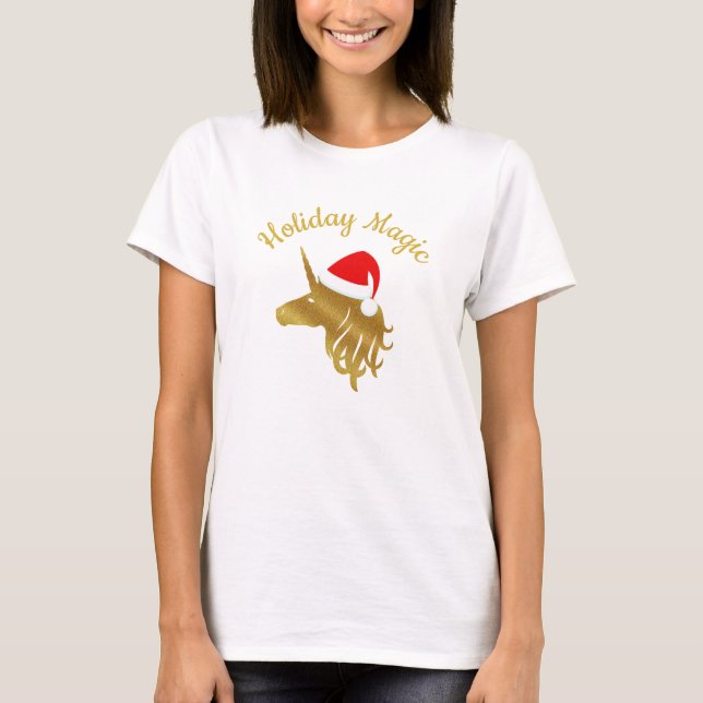 Holiday Magic Unicorn Weihnachten T Shirt (Vorderseite)