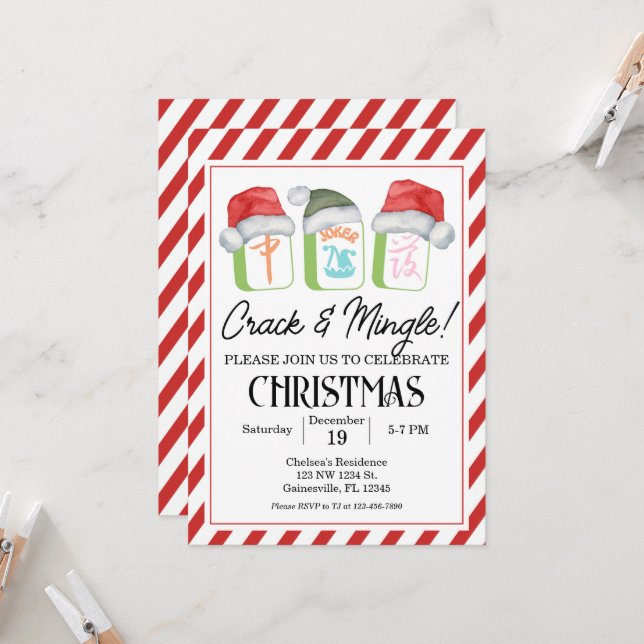 Holiday Mahjong Party Editable Invasion, Mahjong Einladung (Vorderseite/Rückseite Beispiel)