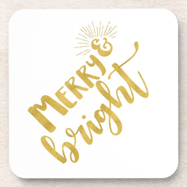 Holiday Merry and Bright Imitate Gold Typografie Getränkeuntersetzer (Vorderseite)