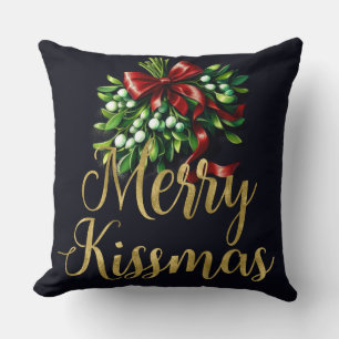 Holiday Mistletoe Gold Merry Kissmas Kissen