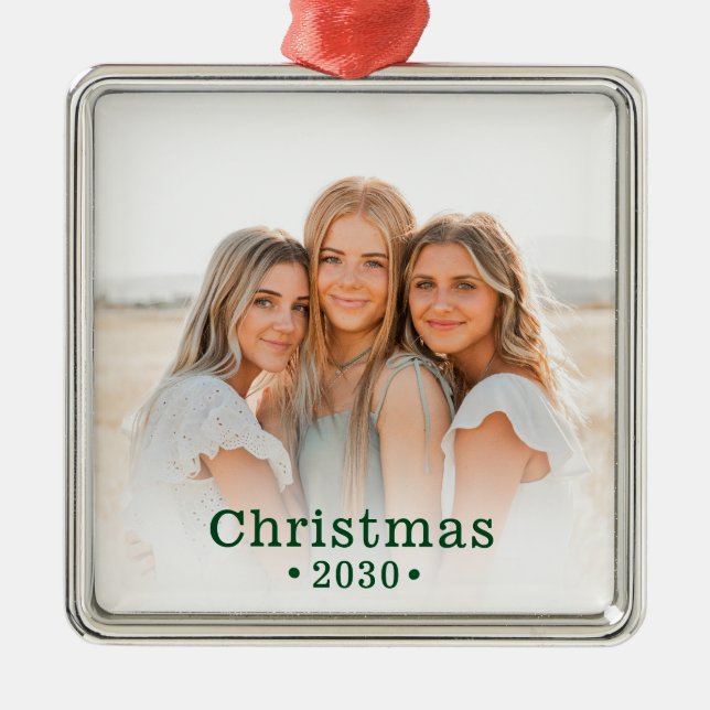 Holiday Modern Family Foto Metal Ornament (Vorne)