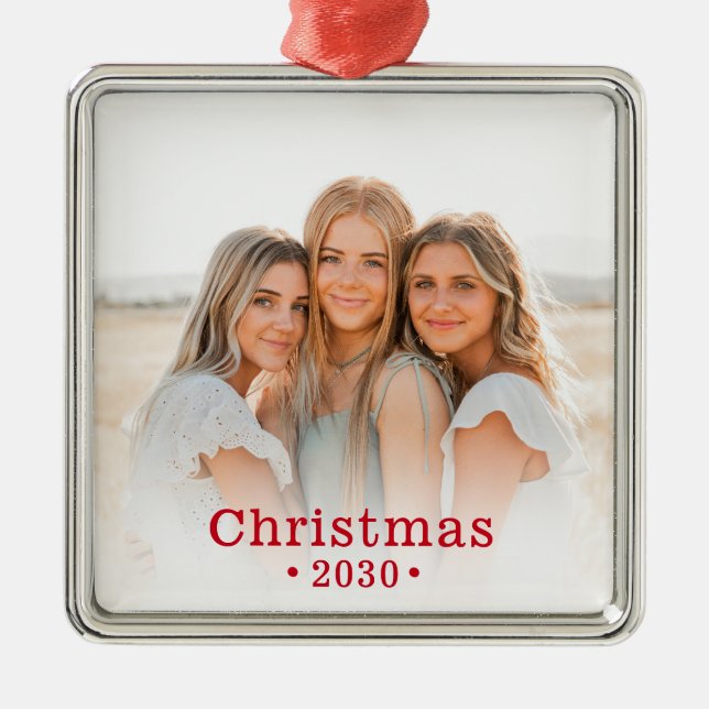 Holiday Modern Family Foto Metal Ornament Aus Metall (Vorne)