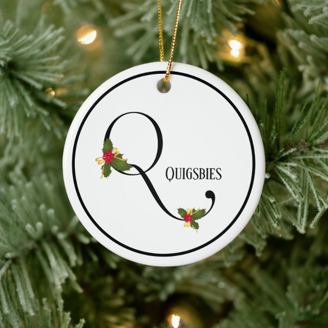 Holiday Monogram Letter Q Personalisiert Keramik Ornament (Baum)