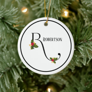 Holiday Monogram Letter R Personalisiert Keramik Ornament