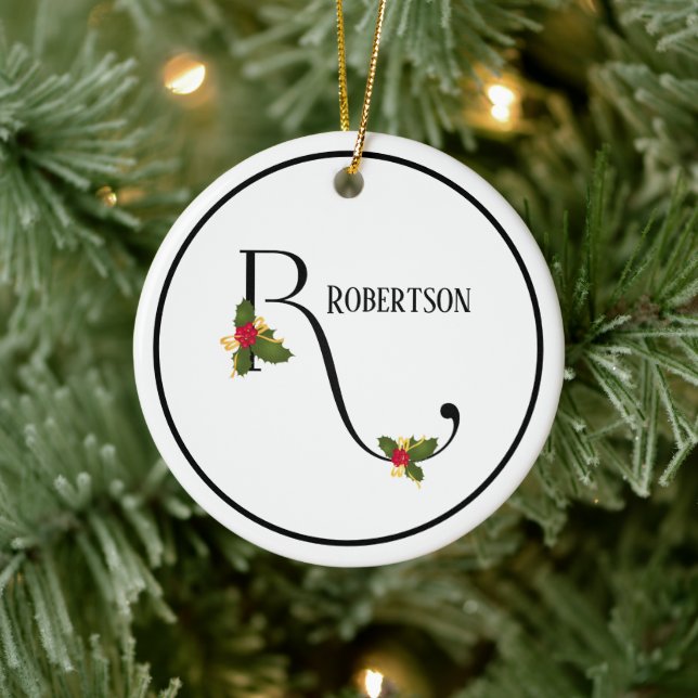 Holiday Monogram Letter R Personalisiert Keramik Ornament (Baum)