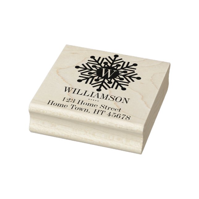 Holiday Monogram Square Snowflake Rücksendeadresse Gummistempel (Stempel)