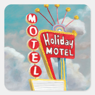 Holiday Motel Sign Quadratischer Aufkleber