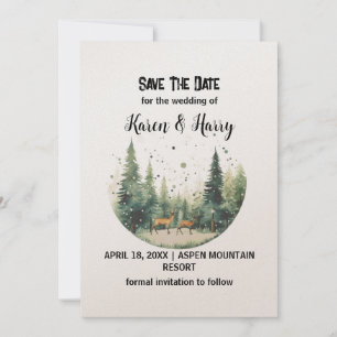 Holiday Mountain Snow Deer Pine Tree Save the Date Einladung