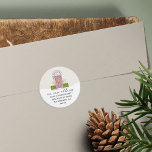 Holiday Moving Announcement Return Address Runder Aufkleber<br><div class="desc">Share your new address this holiday season with these charming moving announcement stickers,  featuring a sketched illustration of a pink front door adorned with a Christmas wreath. Personalize with your custom announcement (shown with "our new address"),  your name(s) and address change information.</div>