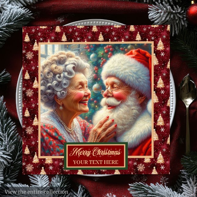 Holiday Napkins Mr & Mrs Claus Weihnachtsbaumen Serviette (Holiday Napkins Mr. & Mrs. Claus Christmas Trees)