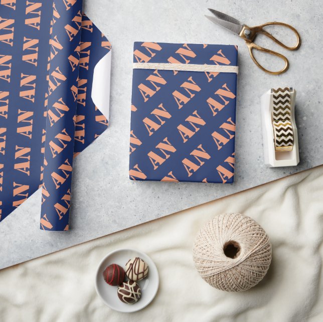 Holiday Navy Orange Spicy Monogram Initial Geschenkpapier (Kunsthandwerk)