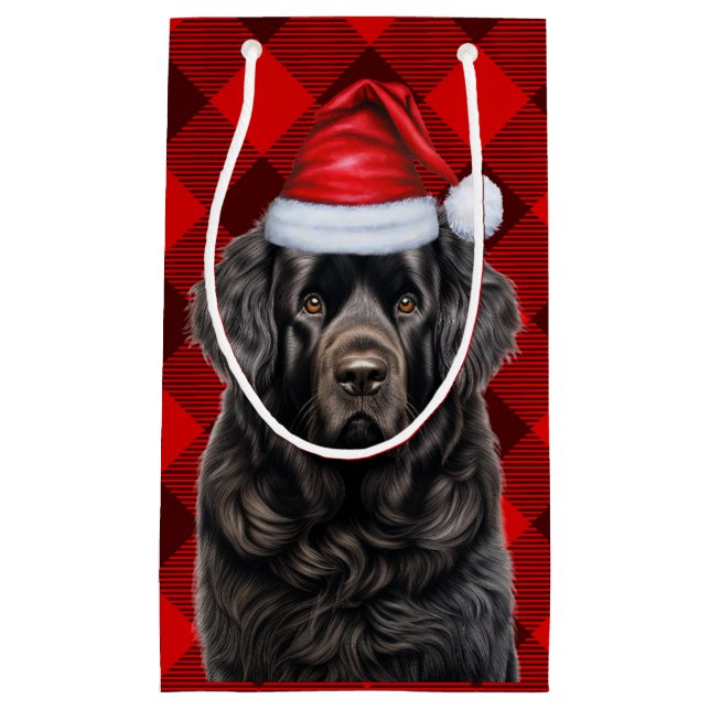 Holiday Newfundland Dog Fun Red Kariert Weihnachte Kleine Geschenktüte (Vorderseite)