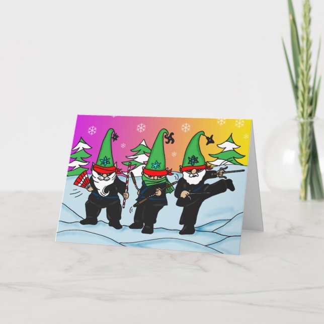 Holiday Ninja Elves Grußkarte Feiertagskarte (Vorderseite)