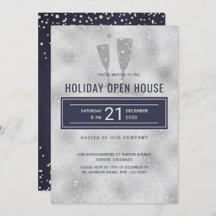 Holiday Open House Elegante Silver Navy Corporate Einladung