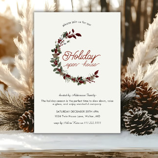 Holiday Open House Festive Wreath Christmas Party  Einladung