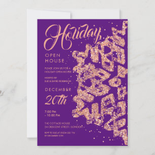 Holiday Open House Rose Gold Glitzer Lila Einladung