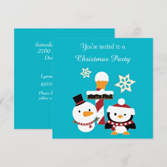 Holiday Party am Nordpol Pinguin Einladung (Vorne/Hinten)