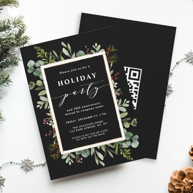 Holiday Party Botanical Greenery mit QR Code Einladung (Von Creator hochgeladen)