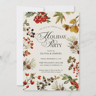 Holiday Party Botanical Plants Berries Script Einladung