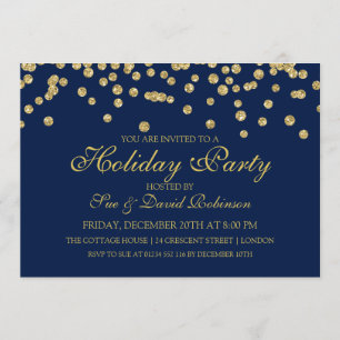 Holiday Party Gold Glitzer Confetti Navy Blue Einladung