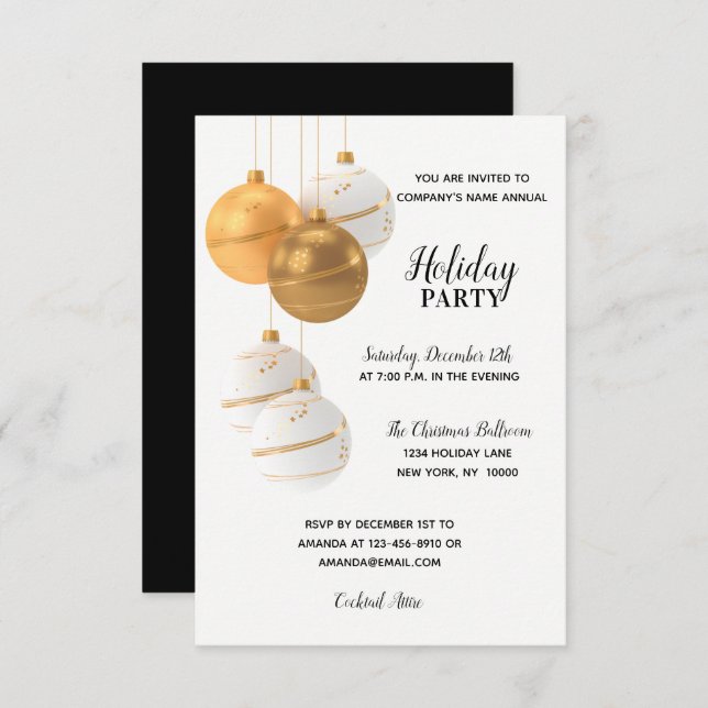 HOLIDAY PARTY GOLD White Corporate Office Company Einladung (Vorne/Hinten)