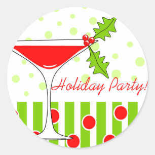 Holiday Party Holly Cocktail Sticker