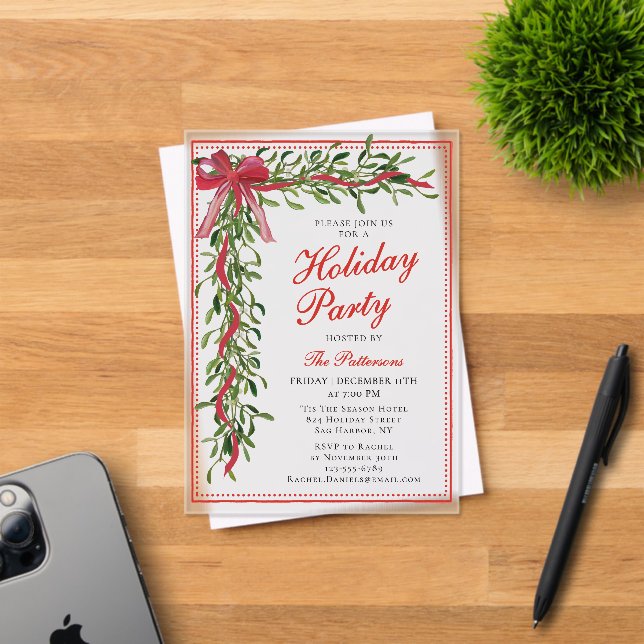 Holiday Party Mistletoe Bow Modern Christmas Party Acryleinladungen (Insitu (Einladungskarte))