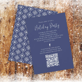 Holiday Party Navy Blue Snowflake QR Code Facebook Einladung