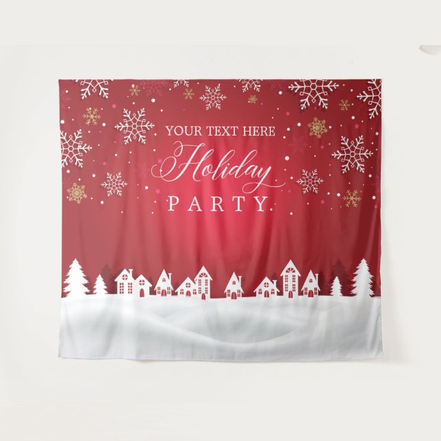 Holiday Party snowflakes photobooth backdrop Wandteppich (Vorderseite (Horizontal))