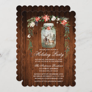 Holiday Party Watercolor Floral Wood Mason Jar Einladung