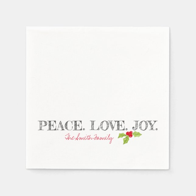 Holiday Peace Liebe Joy Familienname Text Holly Serviette (Vorderseite)