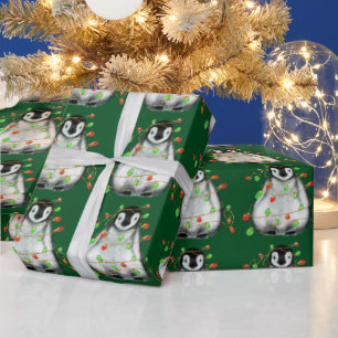 Holiday Penguin - blinkende rote und grüne Lichter Geschenkpapier