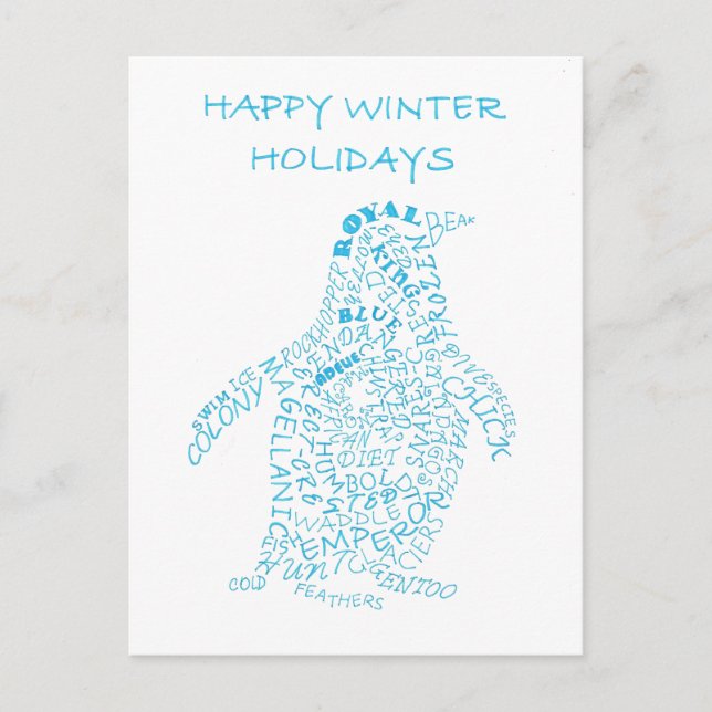 Holiday Penguin Calligram Feiertagspostkarte (Vorderseite)