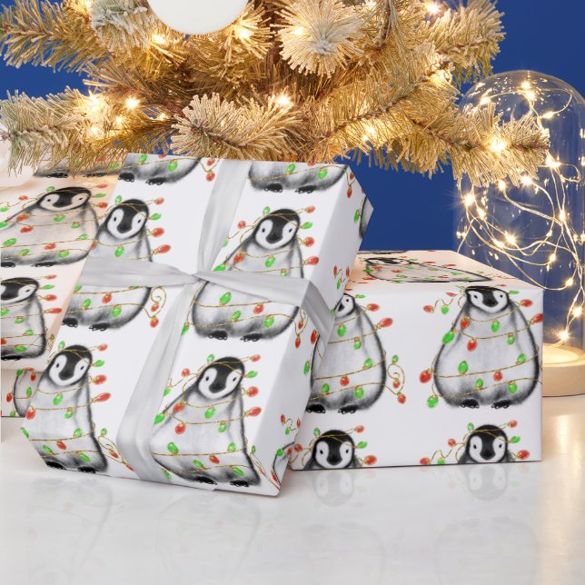 Holiday Penguin - leuchtend rot und grün leuchten  Geschenkpapier (Feiertage)