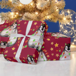 Holiday Penguin - leuchtend rot und grün leuchten  Geschenkpapier