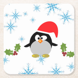 Holiday Penguin mit Schneeflocken Square Untersetz Rechteckiger Pappuntersetzer